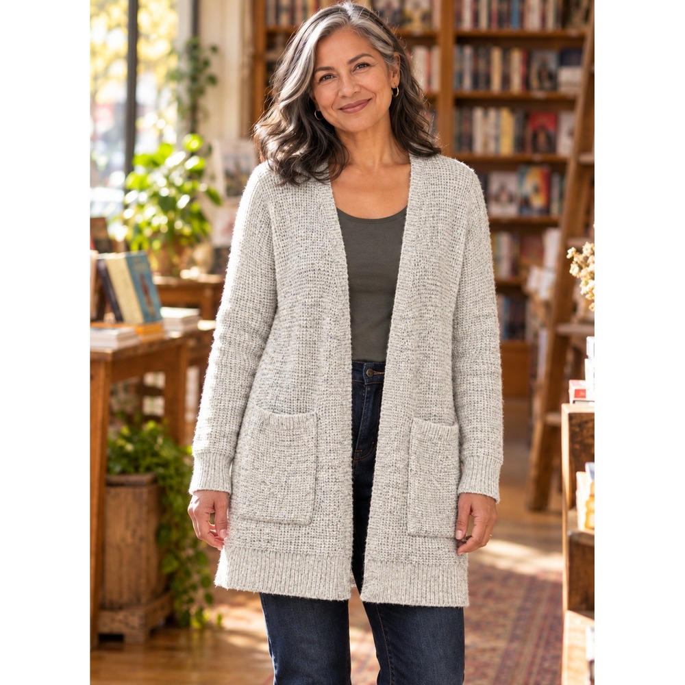 Madewell Womens Oatmeal Merino Wool Alpaca Waffle Knit Long Cardigan H0780 S